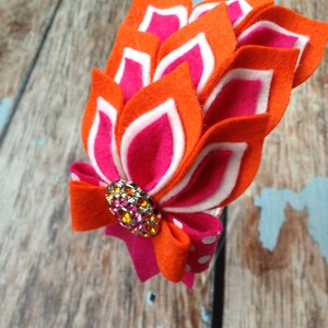 Hot Pink / Orange Dahlia Felt Headband - Felt Petals Headband - Orange ...