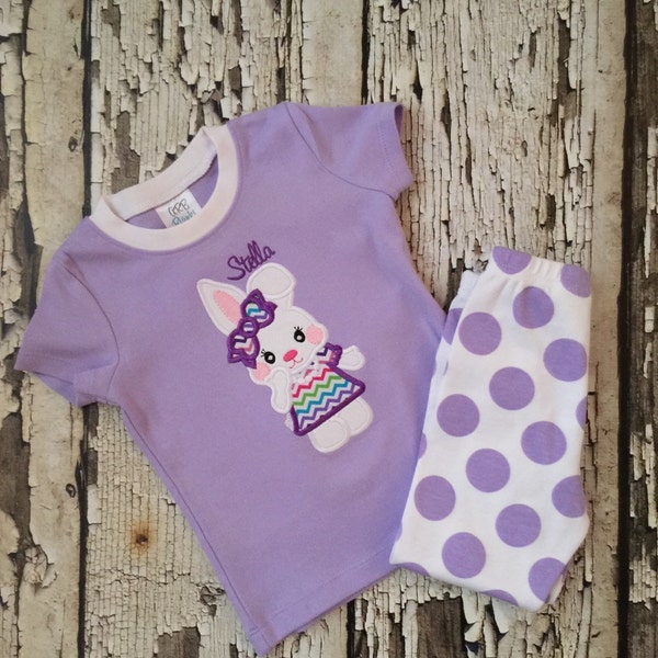 Easter Pajamas - Bunny Pjs - Purple/White Polka Dot Pajamas - Rabbit Outfit - Girl PJs