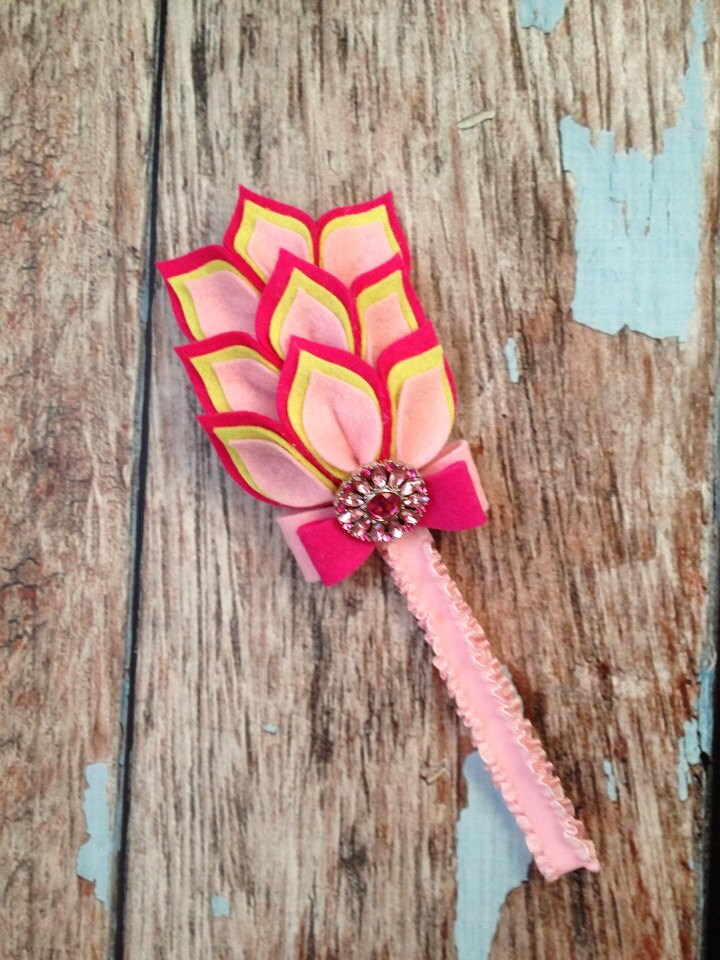 Hot Pink / Chartreuse / Pink Flower Headband - Felt Dahlia Petals ...