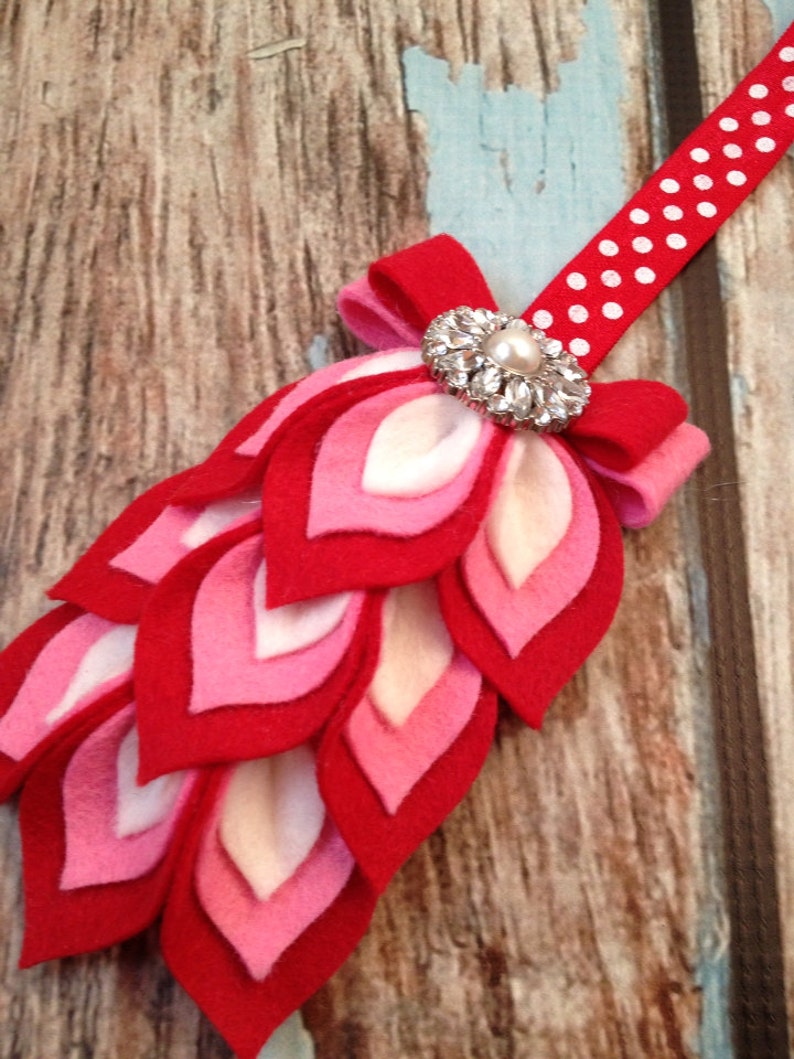 Red / Pink / White Flower Headband - Felt Dahlia Petals Polka Dot ...