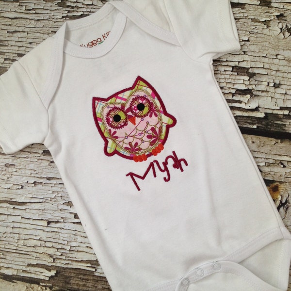 Owl Shirt or Bodysuit- Baby Girl Embroidered Owl Applique Bodysuit- 1st Birthday- Shower Gift- Monogrammed Owl Outfit