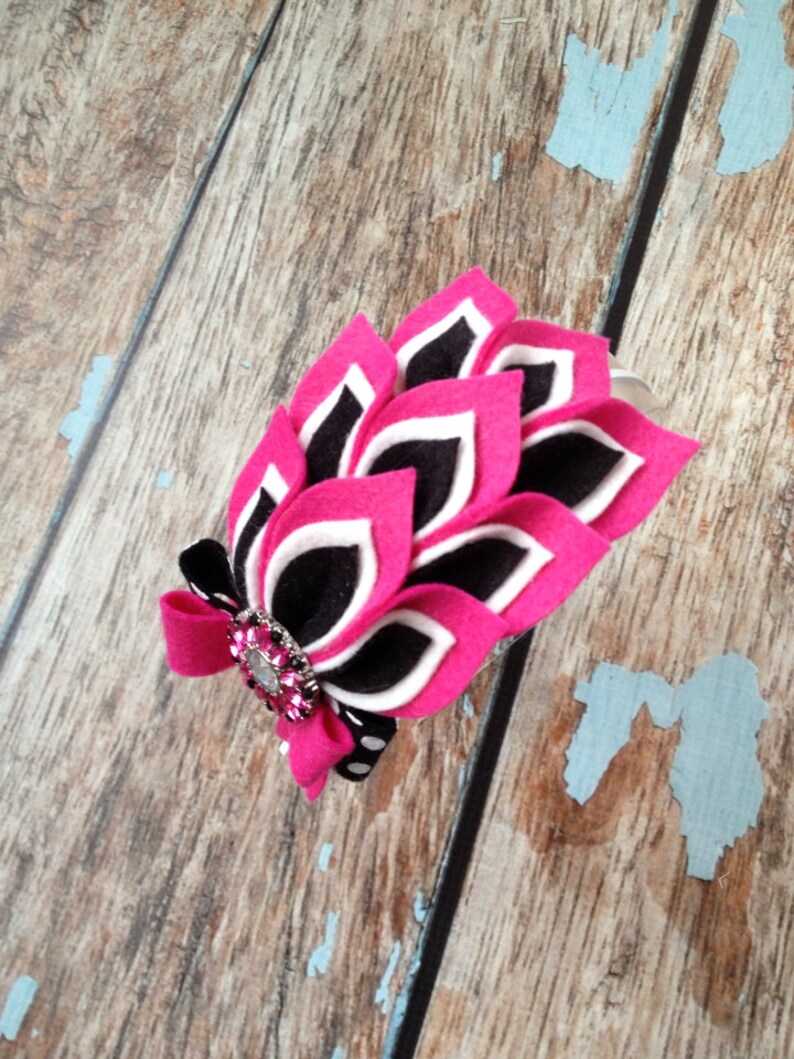 Hot Pink / Black Dahlia Felt Headband - Felt Petals Headband - Black ...