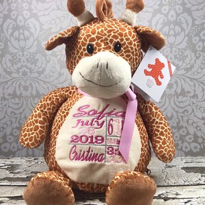 Personalized Stuffed Animal Birth Announcement Stuffed Animal Subway Art Baby Gift Birth Gift for Newborn Baby Photo Prop Giraffe