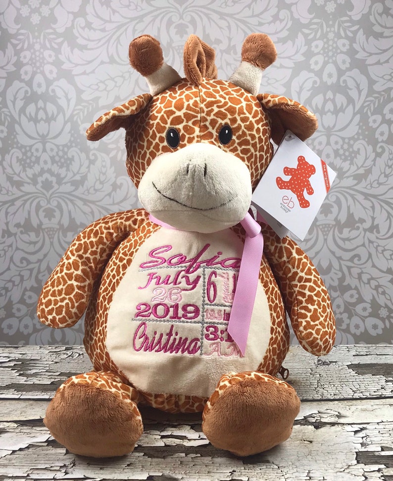 Personalized Stuffed Animal Birth Announcement Stuffed Animal Subway Art Baby Gift Birth Gift for Newborn Baby Photo Prop Giraffe