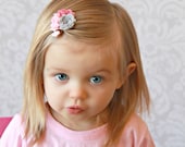 Pink Grey Trio Felt Hair Clip -  Flower - Pink Mini Felt Hair Clip - Baby Hair Clip
