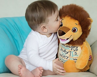 Annonce d’anniversaire Animal en peluche - Animal en peluche brodé au lion - Cadeau de bébé - Cadeau de naissance pour nouveau-né - Accessoires photo bébé - Annonce de bébé