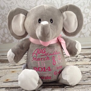 Personalized Stuffed Animal Birth Announcement Stuffed Animal Subway Art Baby Gift Birth Gift for Newborn Baby Photo Prop Elephant