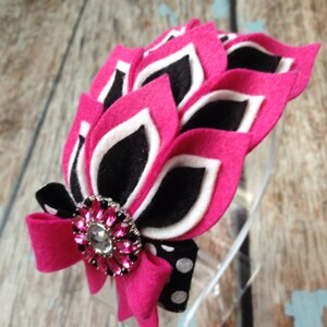Hot Pink / Black Dahlia Felt Headband - Felt Petals Headband - Black ...