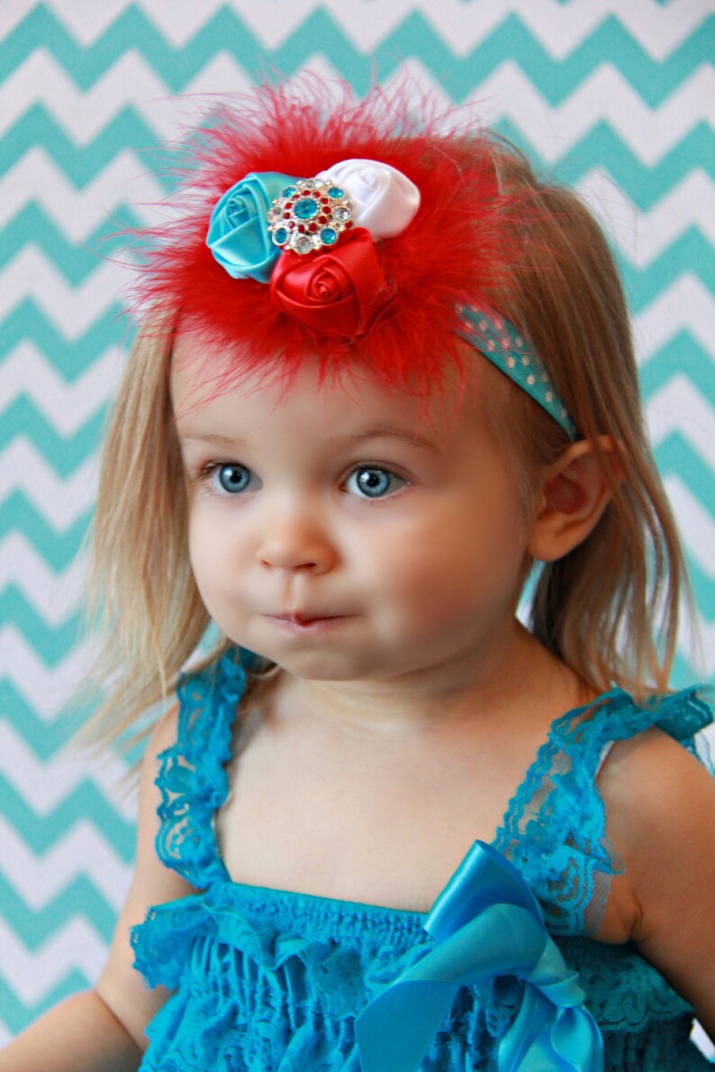 Funny Girl Designs Turquoise Blue Polka Dot Stretch Headband - Cotton, 2" Wide, Halloween Costume Accessory - View #4