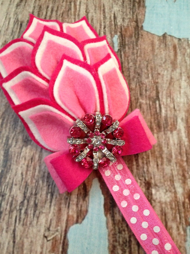 Hot Pink / Pink / White Flower Headband - Felt Dahlia Petals Polka Dot ...