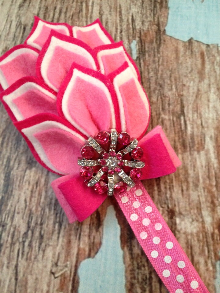 Hot Pink / Pink / White Flower Headband - Felt Dahlia Petals Polka Dot ...