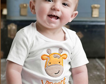 Combinaison ou chemise personnalisée Baby Giraffe- T-shirt brodé Boutique personnalisée- Body Baby Boy- Cadeau de douche pour garçons