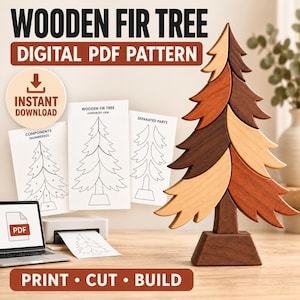 Christmas Tree Intarsia Pattern, Beginner Scroll Saw Woodworking Template (Digital Download)