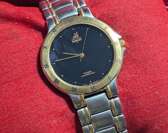 Vintage Citizen Avacon Quartz 4630-E61228 TA Golden Black Dial 35MM Two Tone SSG Caseback Nov 1998 JDM