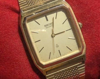 Vintage Seiko Tank Quartz 6030 5430 Gold Plated Case Bracelet Dial SEPT 1982 JDM