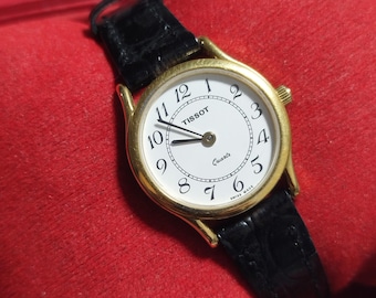 Vintage Rare Tissot Quartz 24 MM ETA 980 003 Ladies Gold Plated OEM Black Strap & Buckle
