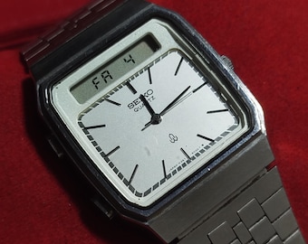 Vintage Seiko Quartz Tank Alarm Chronograph Ana Digi H357 500A Silver Dial 31MM 2J Quartz 249A JULY 1980 JDM