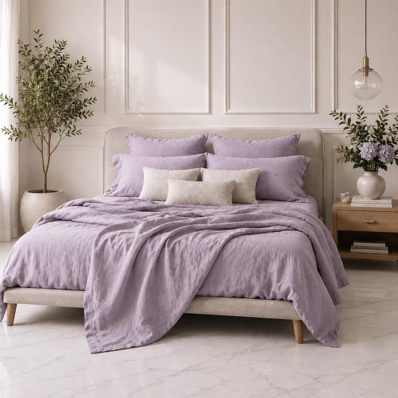 Purple home - Muted Lavender Linen Sheets, Natural Flax Bedding, Minimalist Romantic Bedroom Decor