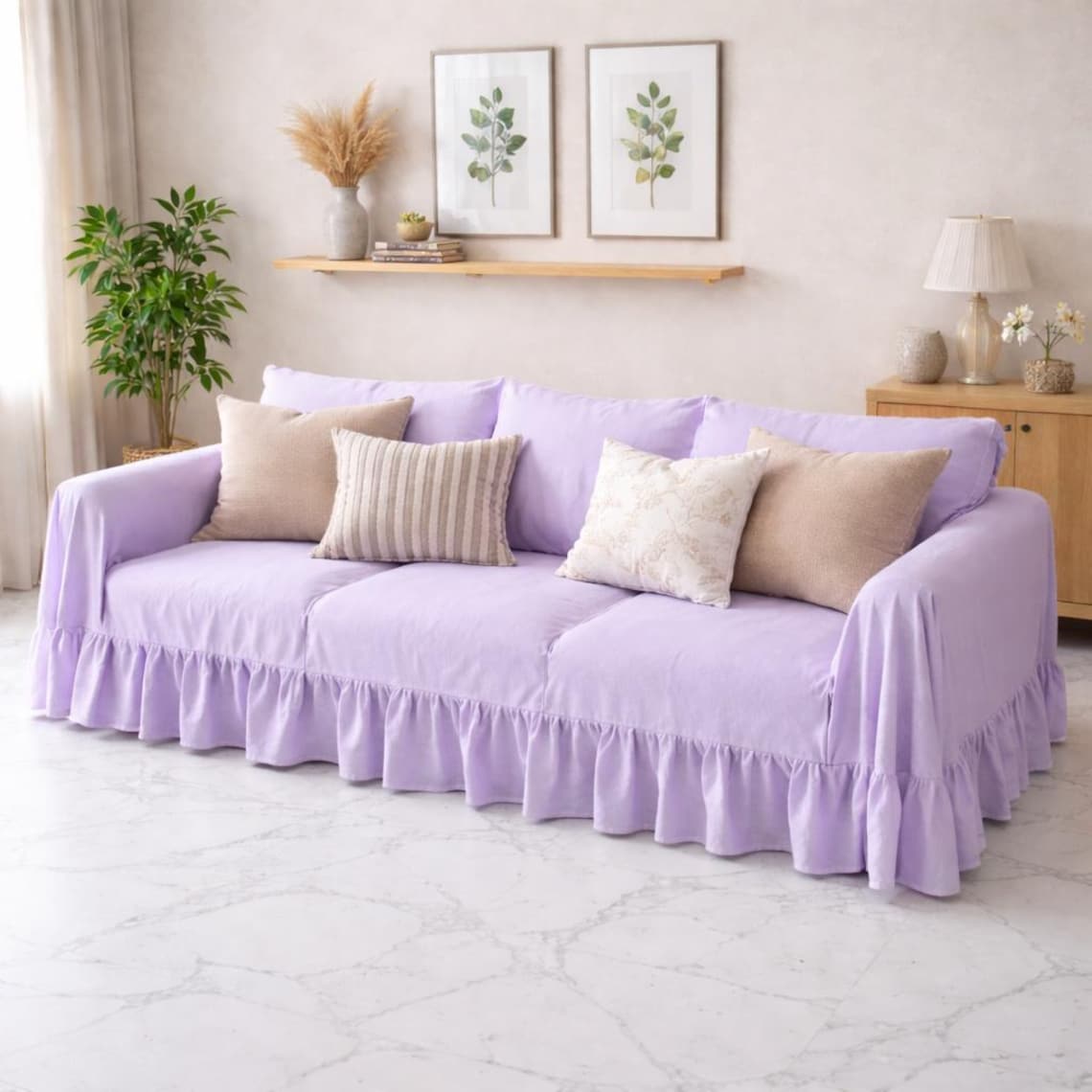 Sofa Inflable Ruffles Off White Linen Ruffle Sofa Cover, Stone Washed Flex Couch Slipcover ...