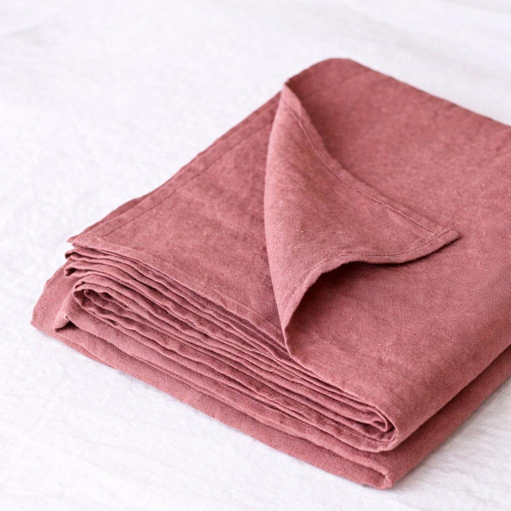 Dusty Rose Linen 4 Pcs Bedding Set, Linen Fitted & Flat Sheet With ...