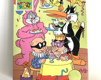Vintage 1990 63-Piece Looney Tunes Birthday Puzzle with Bugs Bunny, Sylvester, Porky Pig, and Petunia Pig - Complete