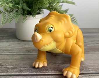 Vintage Land Before Time Figure - 1996 - Cera - Yellow Triceratops Dinosaur - 7" Toy with Moveable Legs