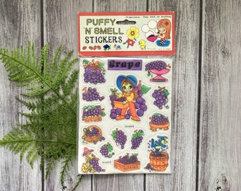 Vintage Puffy 'N' Smell Stickers - Grape Puffy Stickers - 1980s - Vintage Puffy Stickers - Sticker Book Stickers