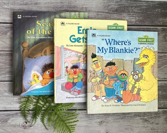 Vintage Sesame Street Books - Set of 3 - 1984 A Golden Book - Where's My Blankie? - Ernie Gets Lost - Scared of the Dark - Hardcover