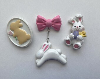 Set of 3 Vintage Hallmark Easter Spring Pin - 1980s - Gift for Easter Baskets - Brooch - Bunny Rabbits