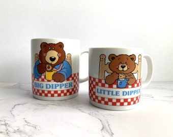 Vintage Big Dipper Little Dipper Coffee Mugs - 1980s - Vintage Avon - Dad and Son - Grandpa and Grandson - Milk and Cookies - Teddy Bears