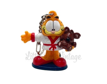 Vintage Garfield Keychain - PAWS Garfield Keychain - 1990s - Slippers with Pooky the Teddy Bear, Garfield PVC Keyring