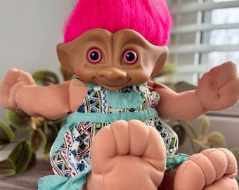90s Ace Novelty Treasure Troll Doll: Hot Pink Hair, Diamond Belly