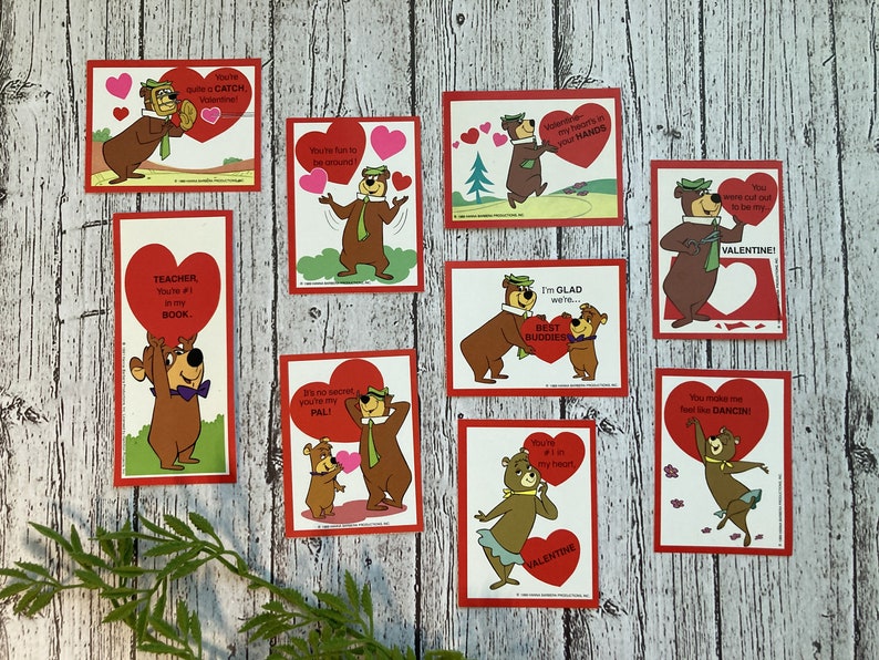 Set of 5 Random Vintage Yogi Bear Valentine's Day Cards 1989 Vintage Valentine's Day Cards Yogi Bear Boo-Boo Cindy Bear image 3