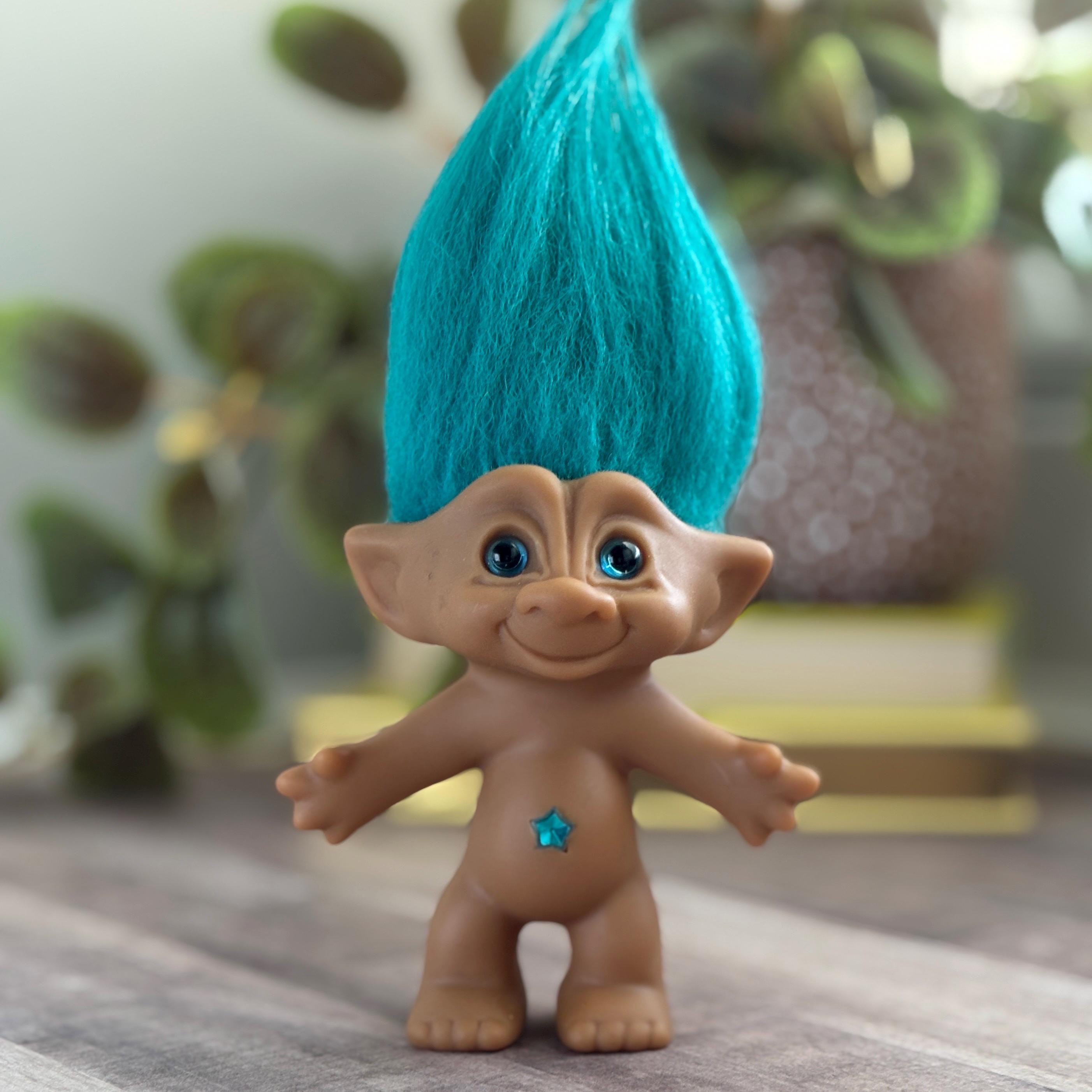 90s Ace Novelty Treasure Troll Doll • Turquoise Hair & Star Gem