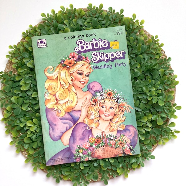 Vintage Barbie & Skipper Wedding Party - A Golden Book Coloring Book - 1985 - 1980s Coloring Book - Unused Uncolored - Barbie Coloring Book