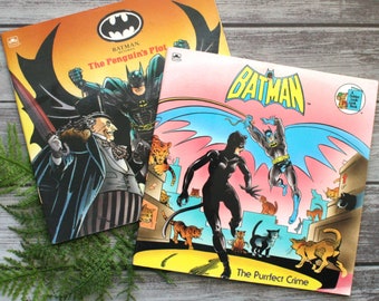 Vintage Batman Golden Books - 1991 & 1992 - Batman Returns - The Penguin's Plot - Catwoman - The Purrfect Crime - DC Comics - Set of 2