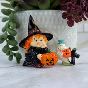 Vintage Halloween Witch & Ghost Pins •  Set of 2 •  Fall Holiday Brooches •  Cute Retro Spooky Costume Jewelry