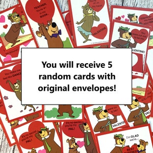 Set of 5 Random Vintage Yogi Bear Valentine's Day Cards 1989 Vintage Valentine's Day Cards Yogi Bear Boo-Boo Cindy Bear image 2