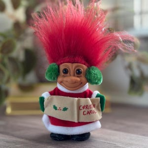 Vintage Russ Christmas Caroler Troll Doll: 1990s Retro Holiday Decor