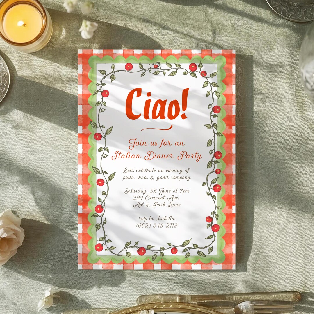 Italian Party Invitation Template, Vintage Italian Dinner, Editable ...
