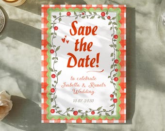 Modèle réservez la date, faire-part de mariage italien, cartes réservez la date pour la fête de mariage toscane, toile éditable