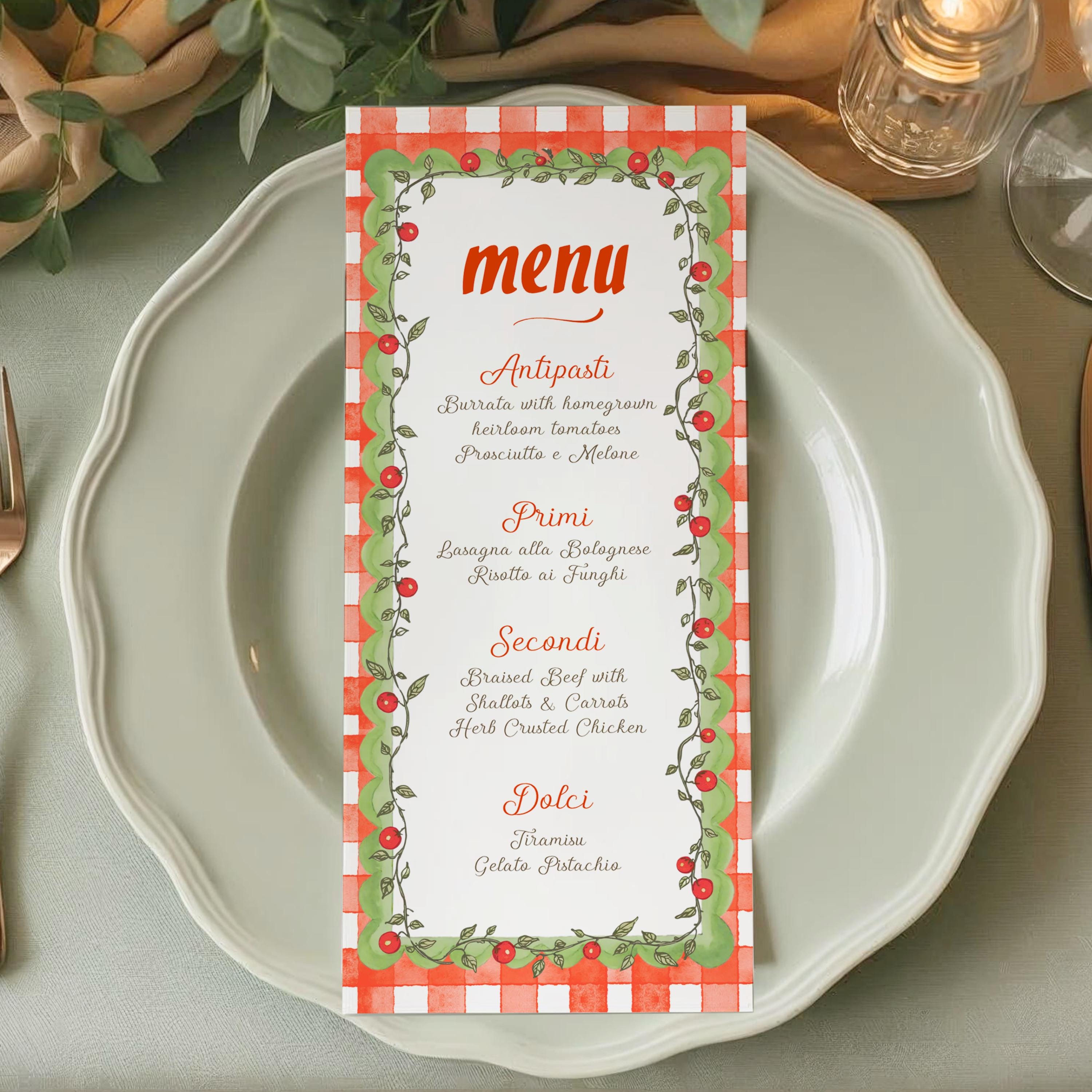 Italian Menu Template, Editable Dinner Party Digital Menu Card, Pizza ...