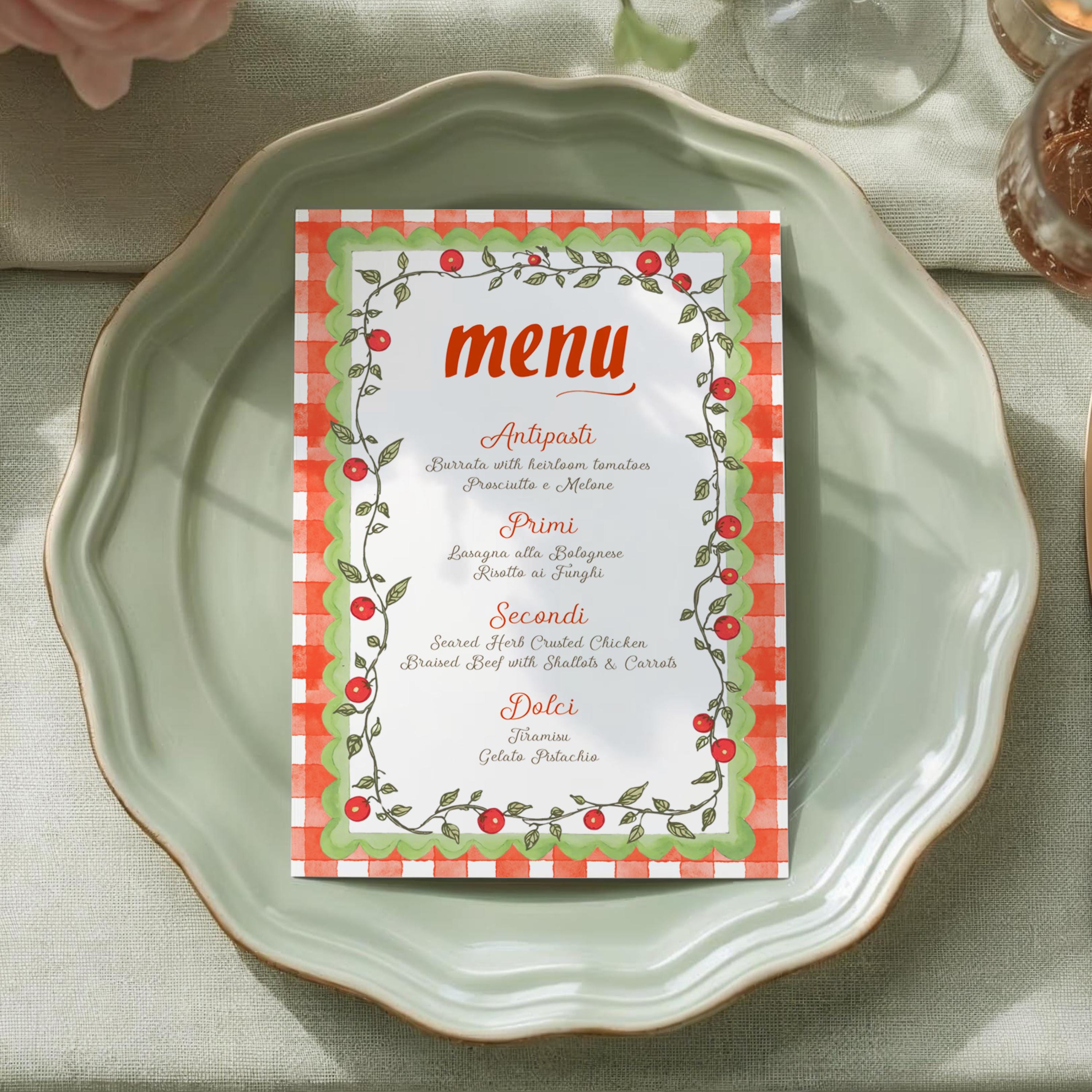 Italian Menu Template, Editable Dinner Party Digital Menu Card, Pizza ...