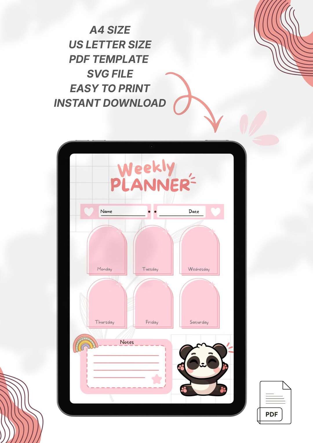 Panda Weekly Planner Printable | Student Organizer (PDF Download) - Etsy