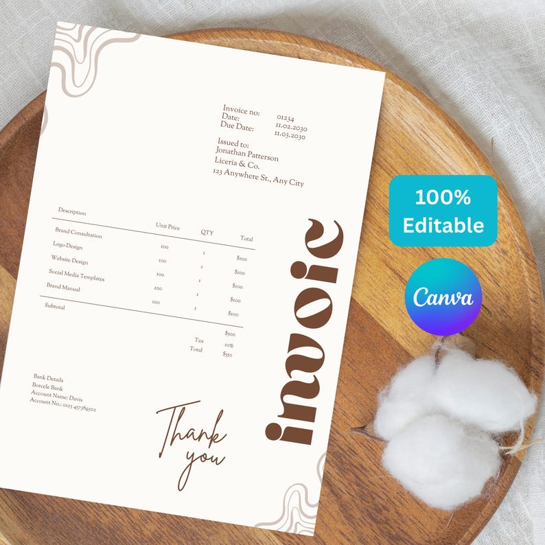 Invoice Template Sticker Editable Invoice Template, Small Business Form, Canva Design (PDF ...