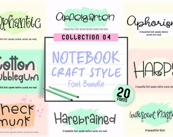 Notebook Craft Style Fonts Bundle: font bundle, handwriting fonts, font bundle, Procreate fonts, Cute Fonts, Cricut Font, Goodnotes fonts