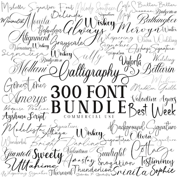 300+ Calligraphy Fonts Bundle:  Decorative Fonts for Cricut, handwriting fonts, Wedding Fonts, Script Fonts, Cursive Font, Procreate fonts