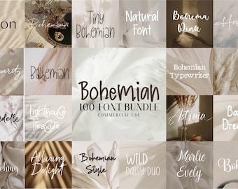 100 Bohemian Fonts Bundle, Boho Script Font Pack, Handwritten Calligraphy Fonts, Cricut Fonts, Canva Fonts, Wedding Font Bundle, OTF TTF