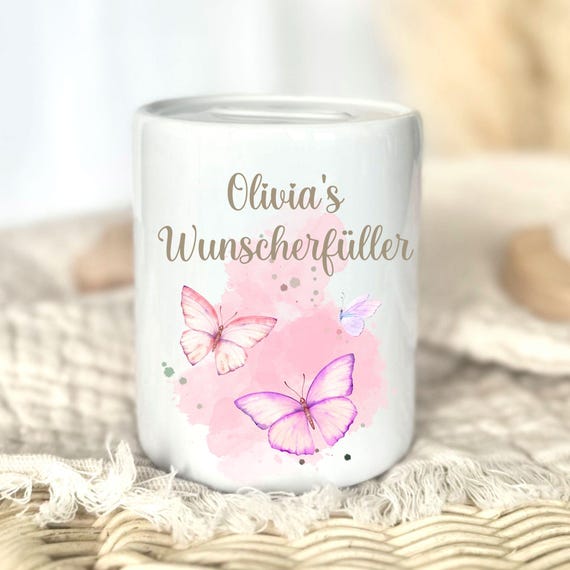 Mädchen Spardose personalisiert mit Namen, Personalisierte Spardose, Kinder Geldgeschenk, Baby Sparschwein, Geschenk Geburt, Taufgeschenk