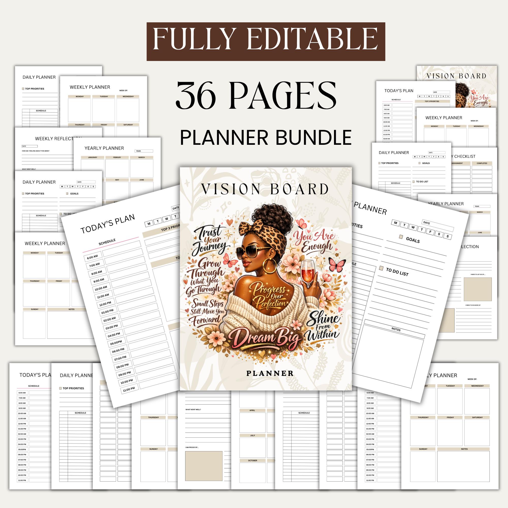 Editable Vision Board Planner Bundle, Goal Setting Workbook (digital ...